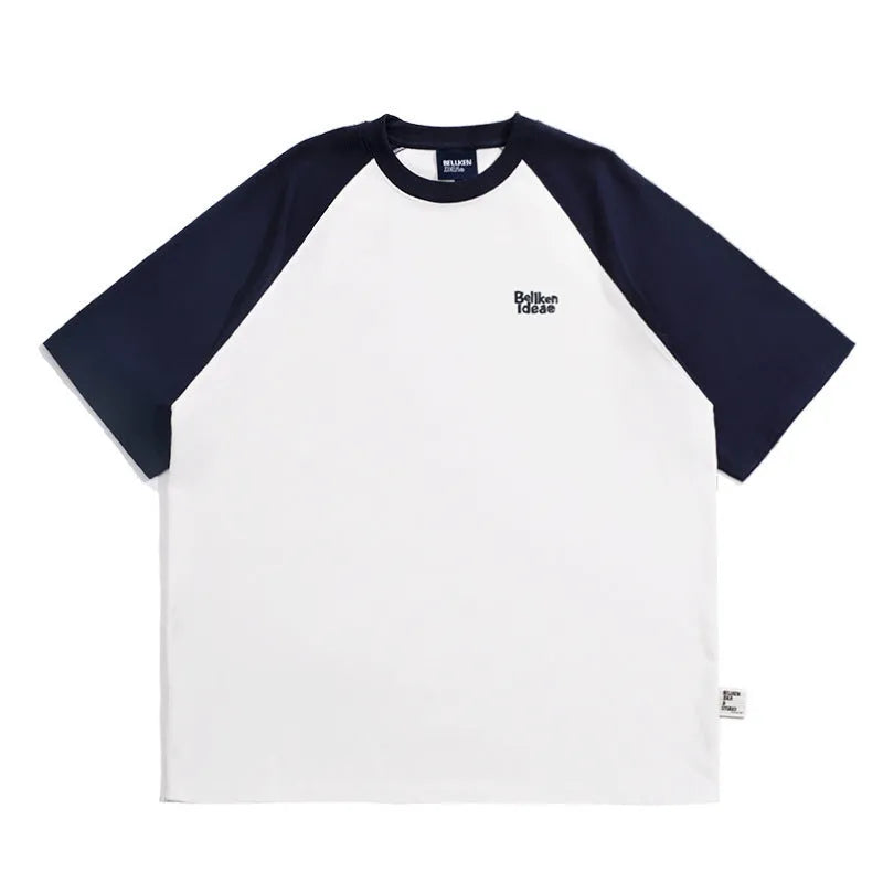 Men's casual Japanese raglan sleeve t-shirt in gray, loose fit, thin chemical fibre blend, pullover style