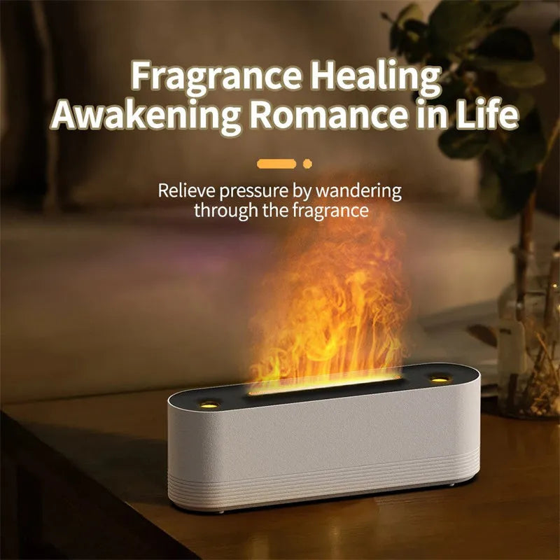 Black Flame Air ultrasonic humidifier diffuser with coloured LED lights on a wooden table