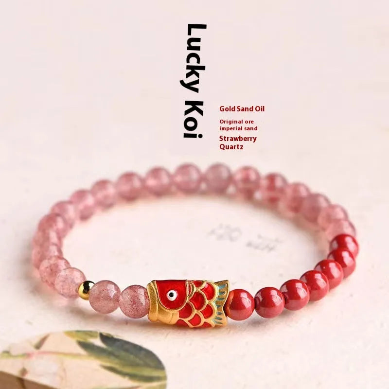 Koi purple cinnabar lucky beads peach blossom strawberry quartz bracelet for women retro style drip oil treatment