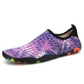 Beach wading shoes with elastic Lycra uppers and EVA foam soles for swimming and water sports