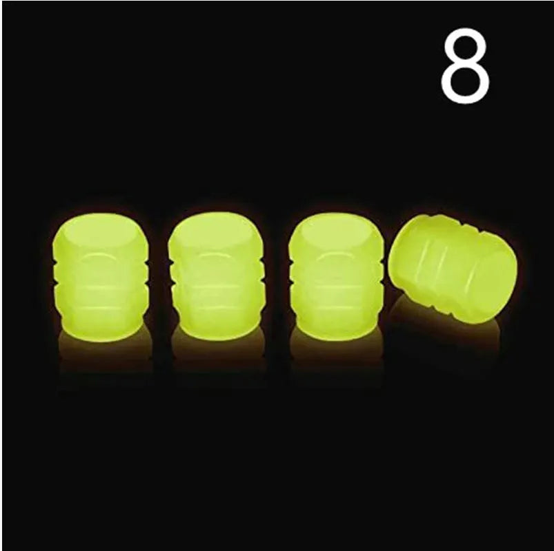 Split design rubber luminous tyre valve cap glowing in green colour for car wheel night safety