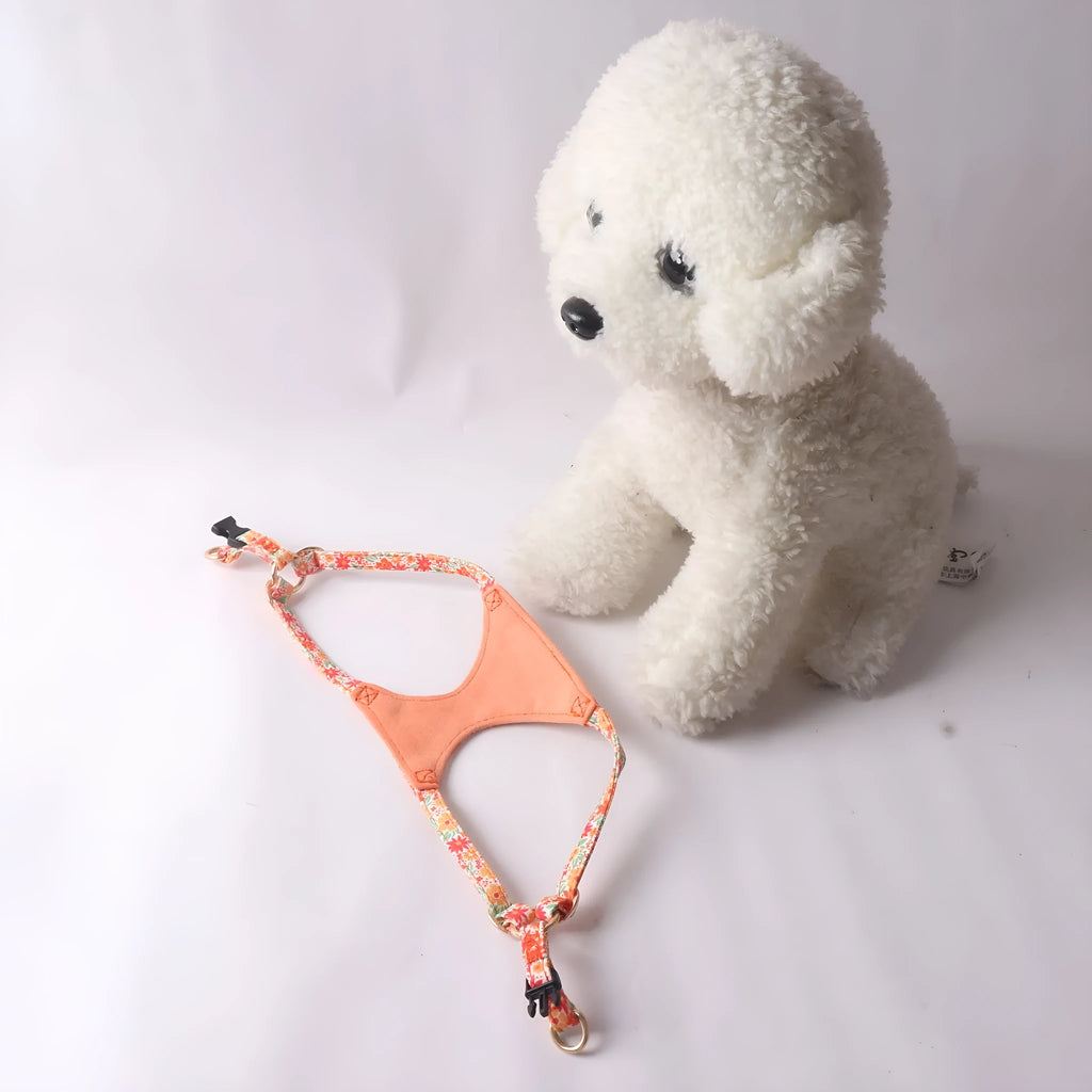 Super Beautiful Floral Series pet harness suit with leash in orange for small dogs