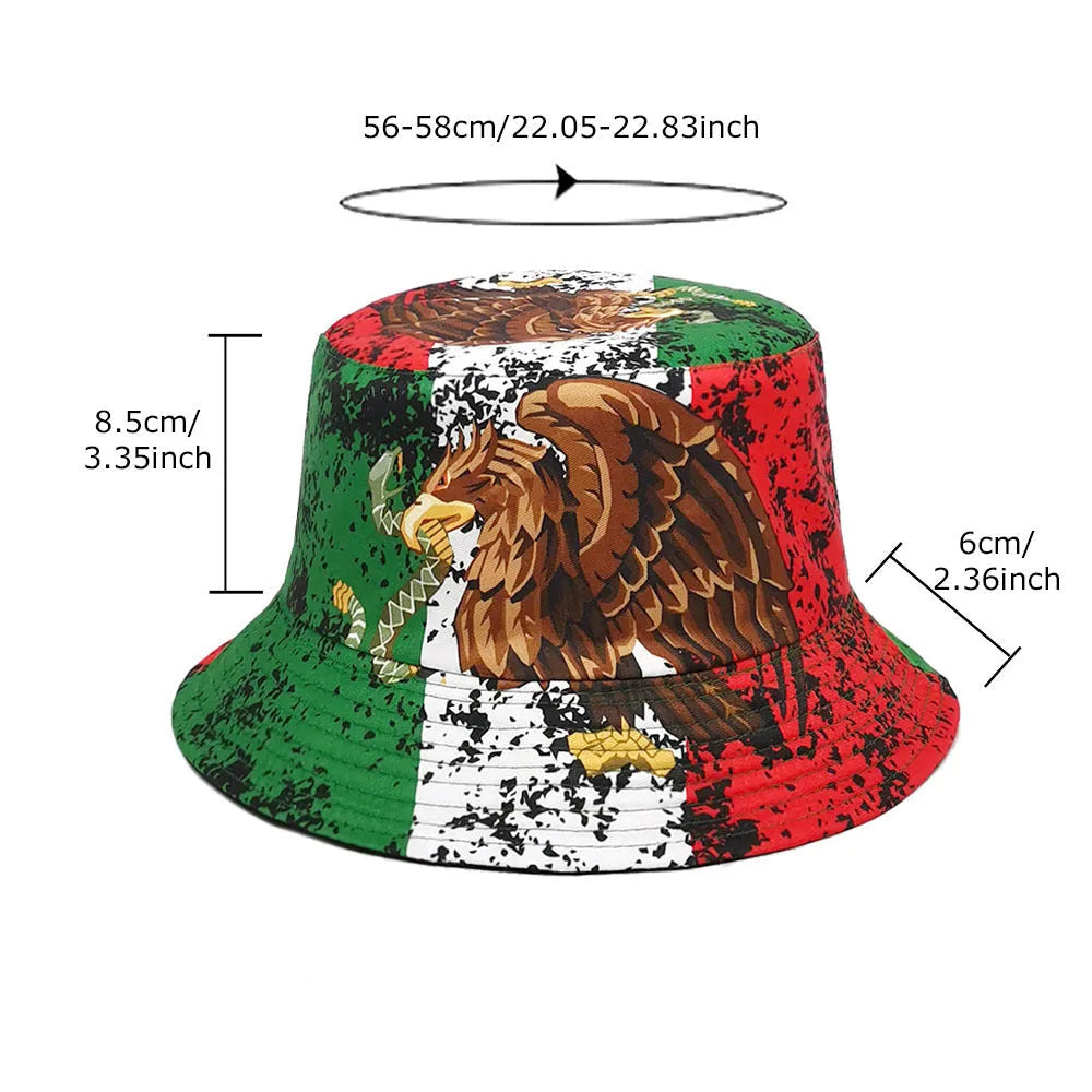 Eagle pattern retro bucket hat in M size 56-58cm, polyester dome crown, sun protection