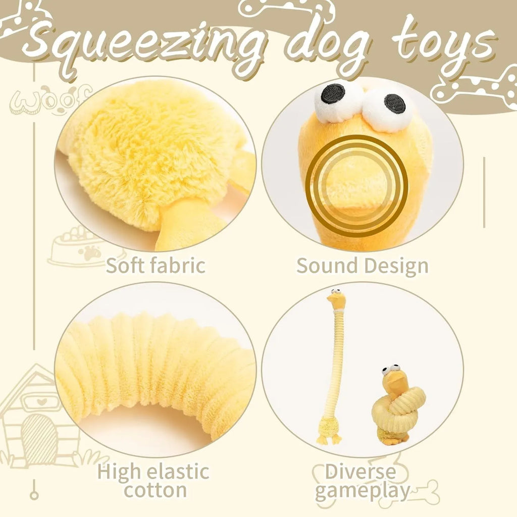 Plush squeaky dog toy in brown with foldable design and crinkle texture for small to large dogs