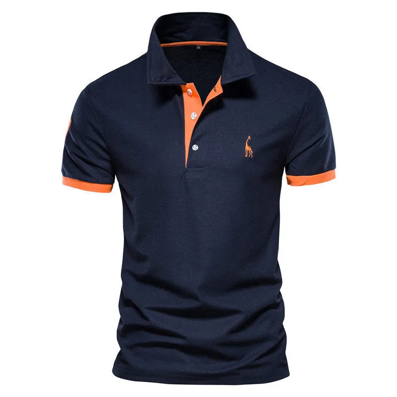 Men's slim fit embroidered deer T-shirt on a hanger, shown in a red colour option.