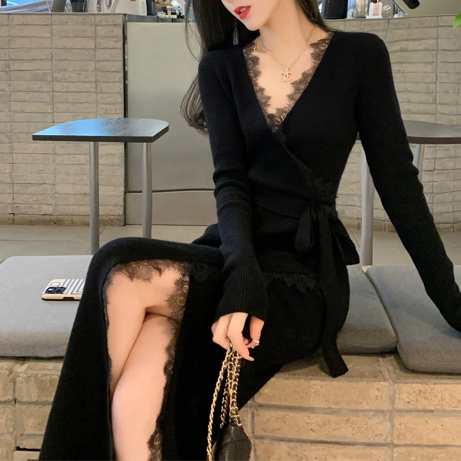 Black polyester women's slim fit princess dress skirt elegant style