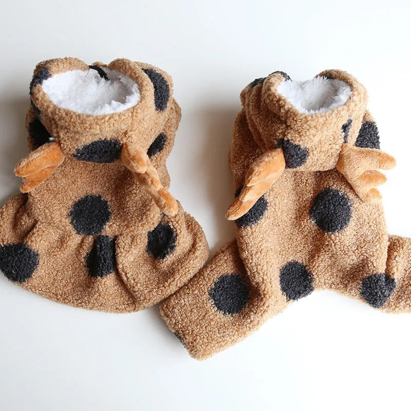 Polka dot elk couple print pet clothing for dogs and cats in four-leg and skirt style options