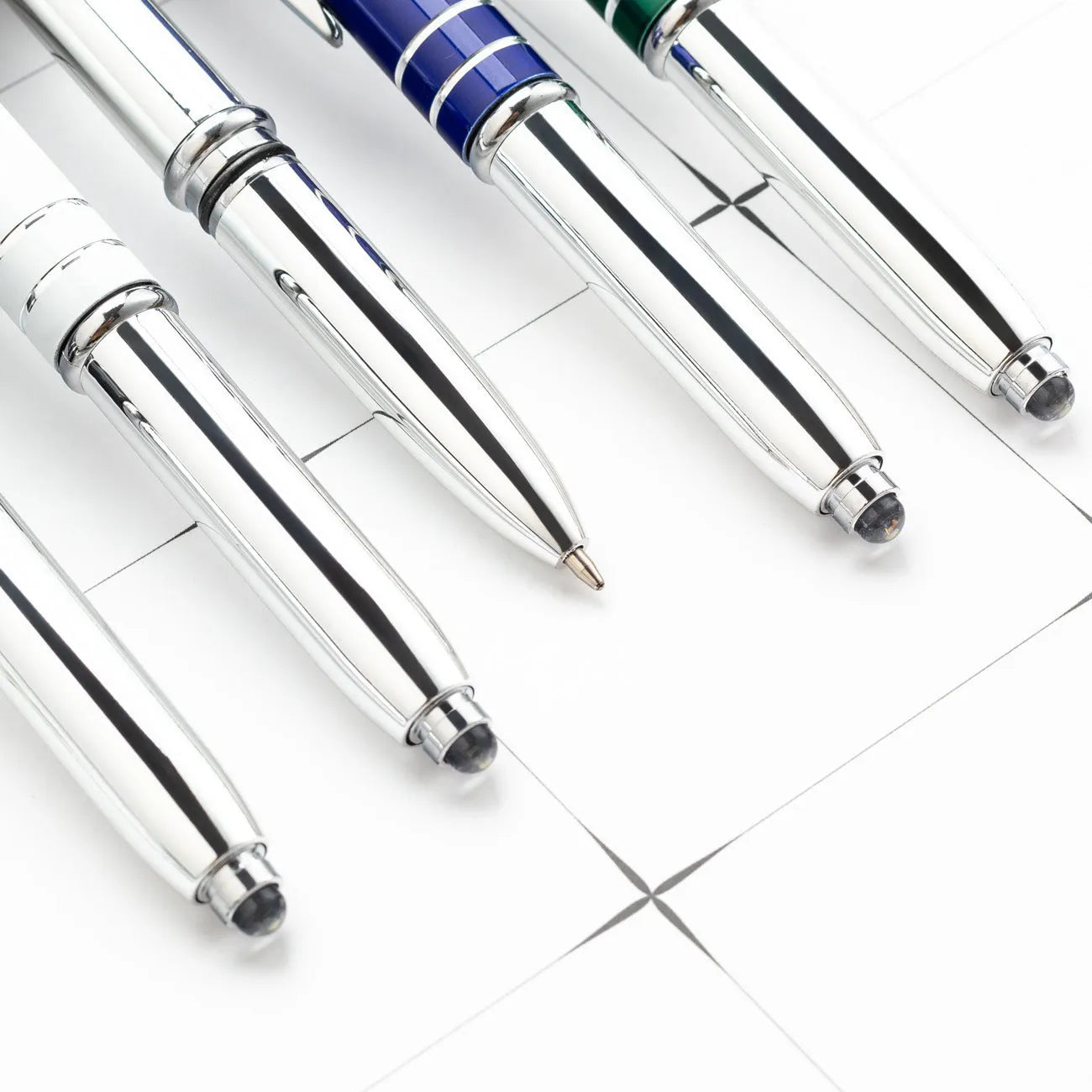 Metal capacitive stylus ballpoint pen with LED light in five colour options