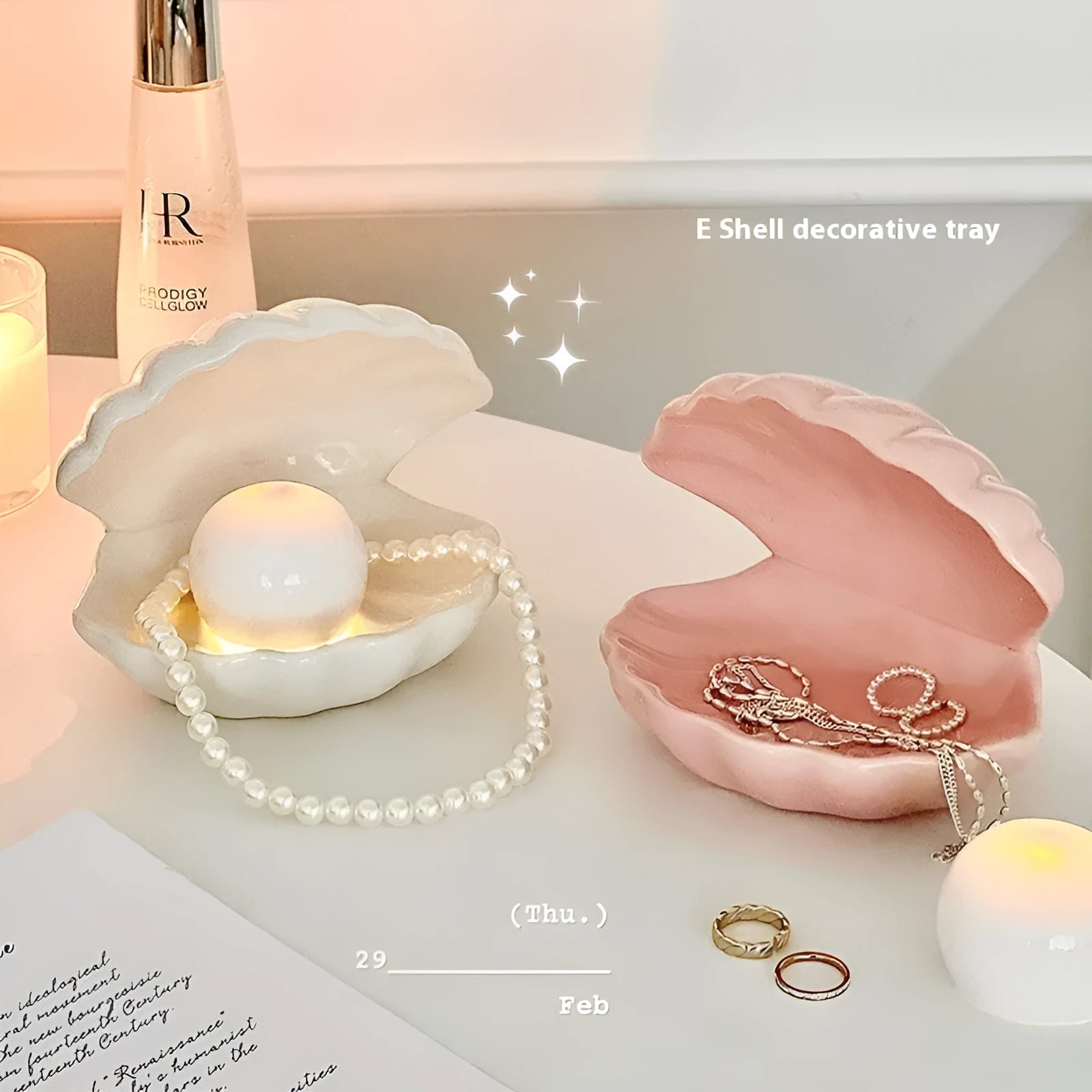 Yellow porcelain storage tray with optional small night light on display