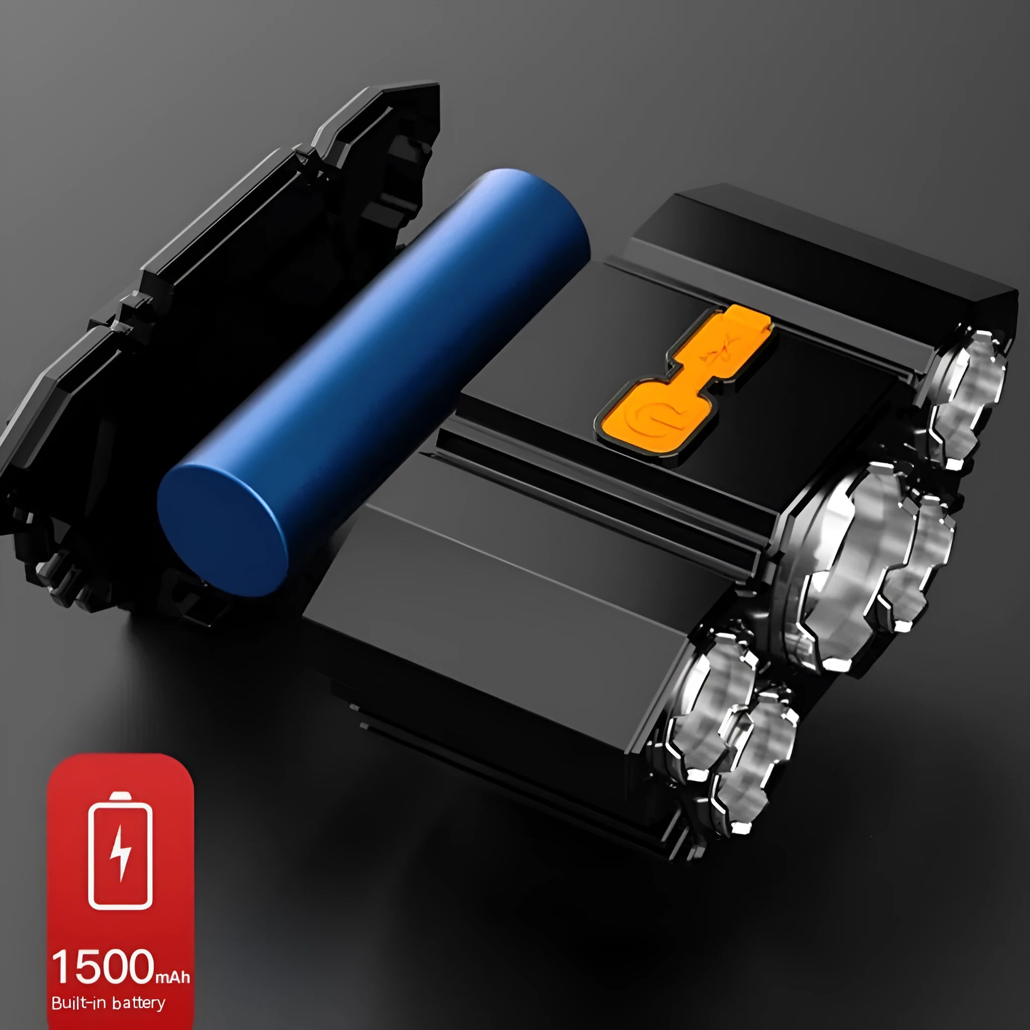 Head-mounted LED miner's lamp with adjustable strap and rechargeable battery