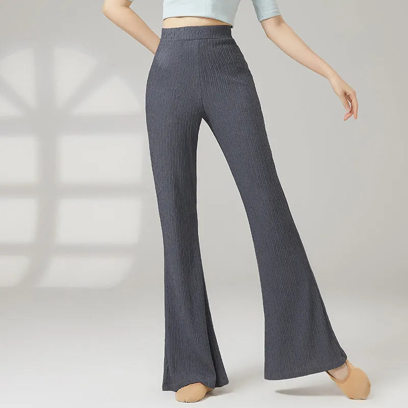 Women's solid colour polyester dance practice trousers for classical and sports dance.