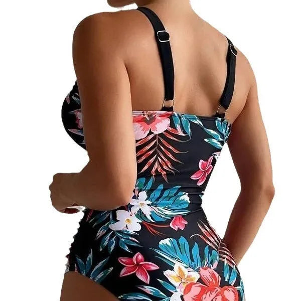 Women's floral pattern backless one-piece swimsuit in multiple colours