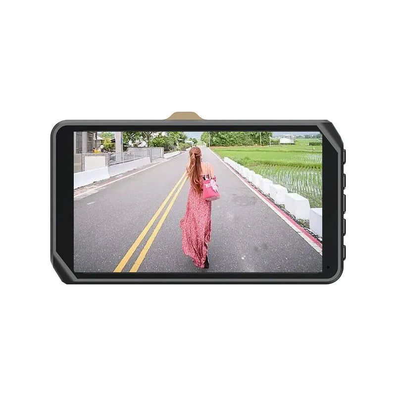 4 inch front and rear dual lens dashcam with touch screen, 170° angle, and night vision