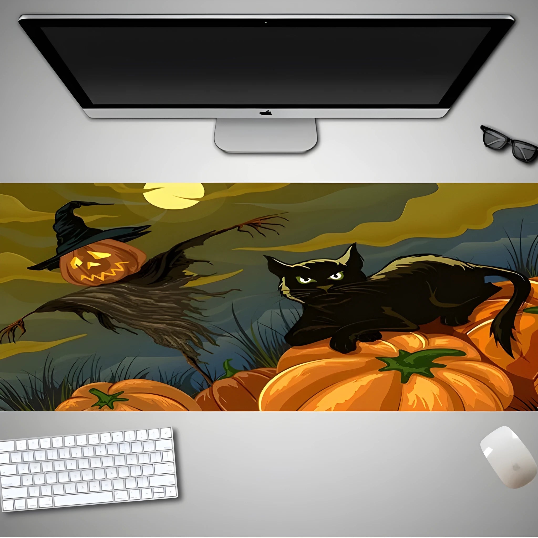 Oversized Halloween mouse pad with rubber cloth surface and non-slip backing in large gaming dimensions