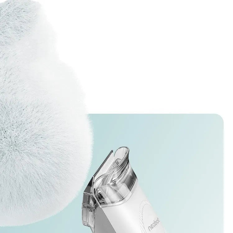 Pet grooming device on white background, ABS body, 290mm length, with trimming shears and massage comb accessories