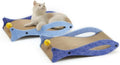 Blue fish-shaped cardboard cat scratcher lounge with bell ball toys for indoor cats