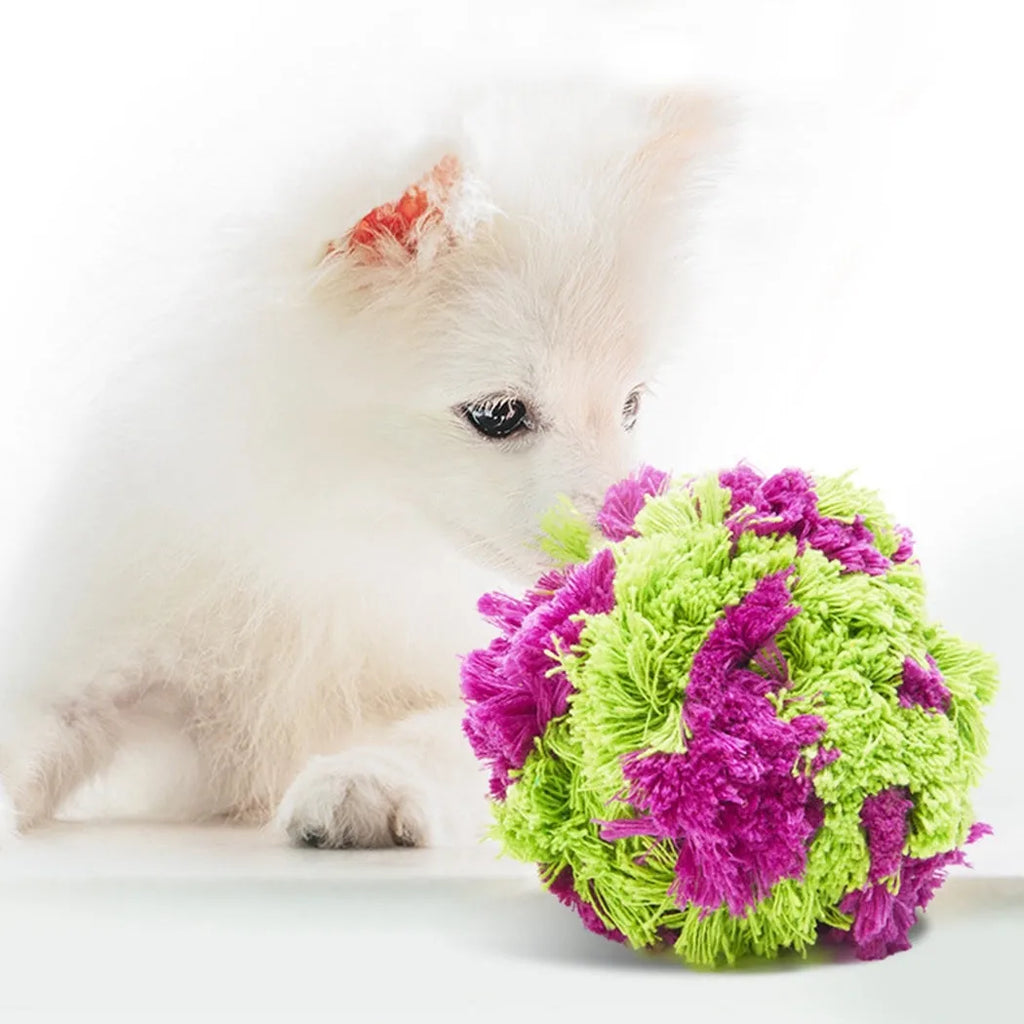 Purple plush dog chew ball 15cm diameter for interactive play and teething relief