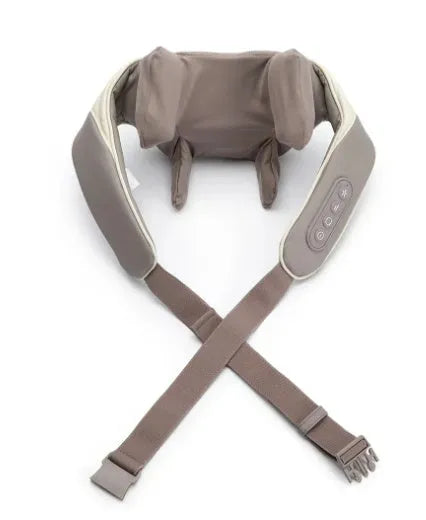 Milky white rechargeable shoulder and neck massager with USB cable