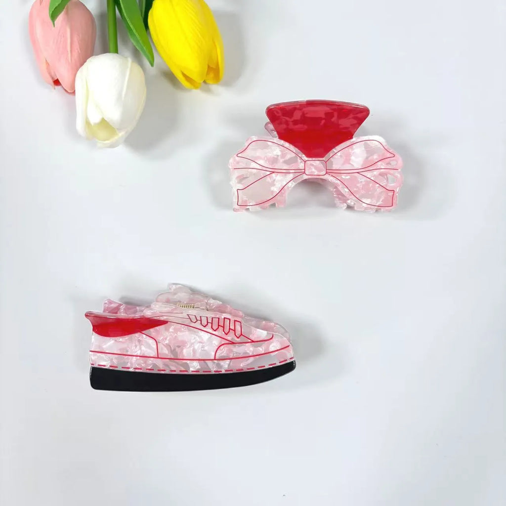 Fresh cute glitter bow tie grip hair clip acrylic oil injection cream sweet girl style 8cm women non-inlaid