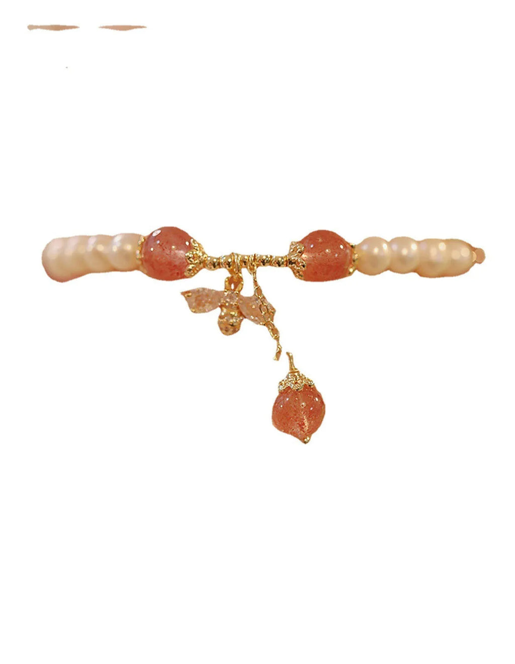 Crystal strawberry quartz stringed pearls bracelet handmade women's INS style with bow detail