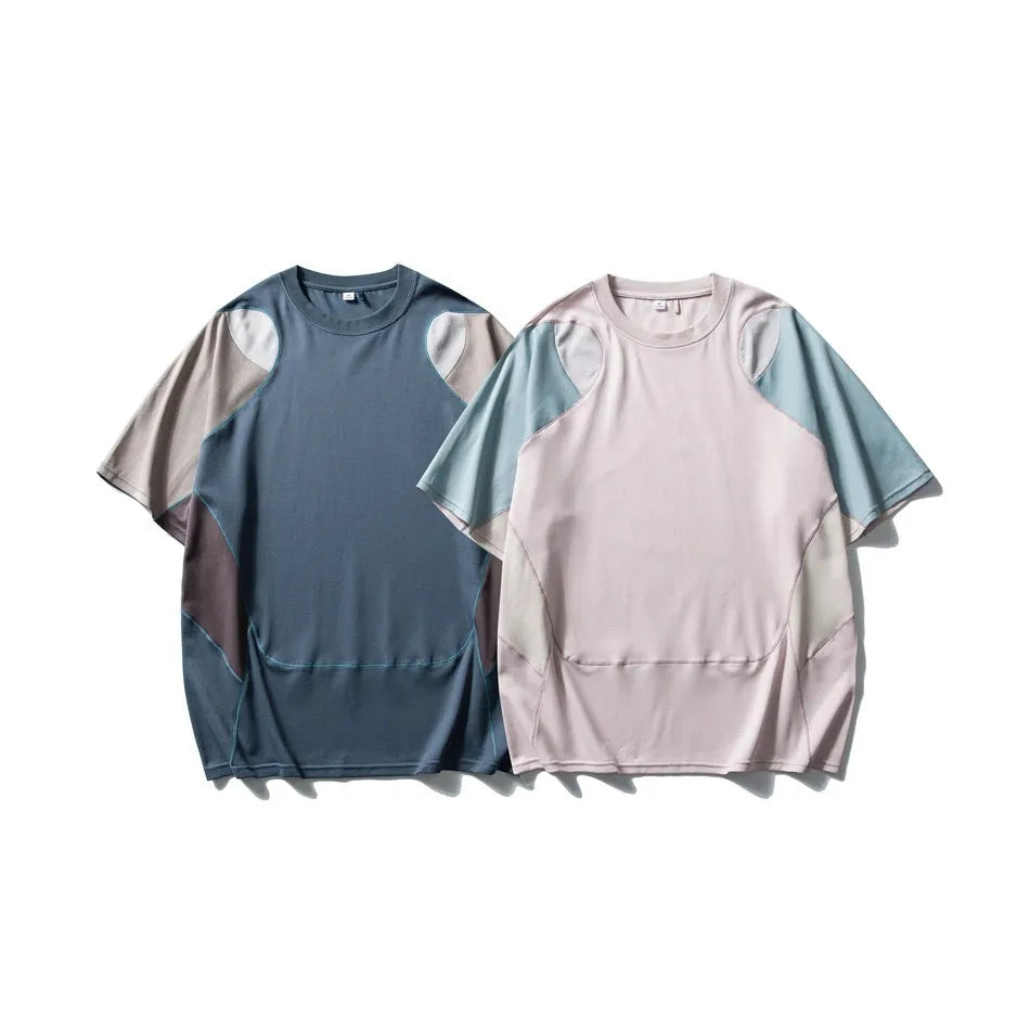 Men's patchwork contrast colour sports t-shirt in loose fit with short sleeves