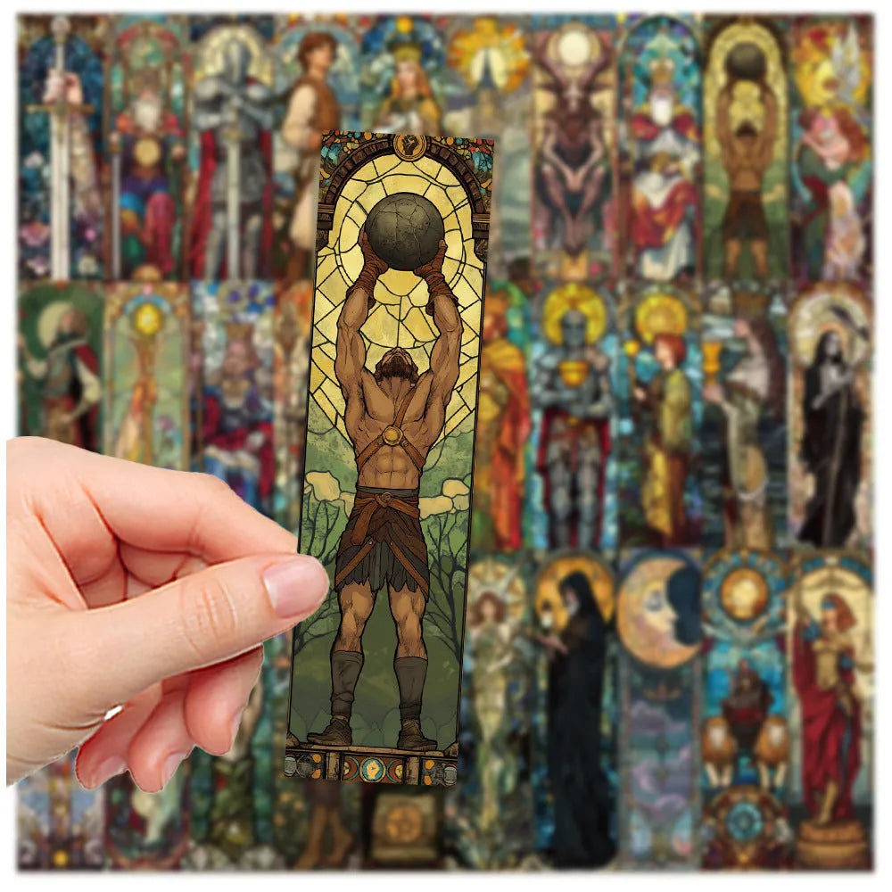 Set of 30 painted glass tarot paper bookmarks with cute handmade designs