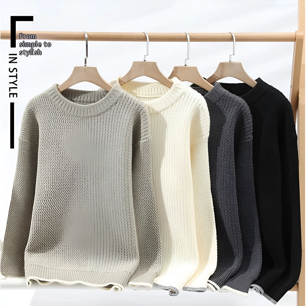 Men's loose pullover sweater round neck long sleeve chemical fibre blend autumn casual wear