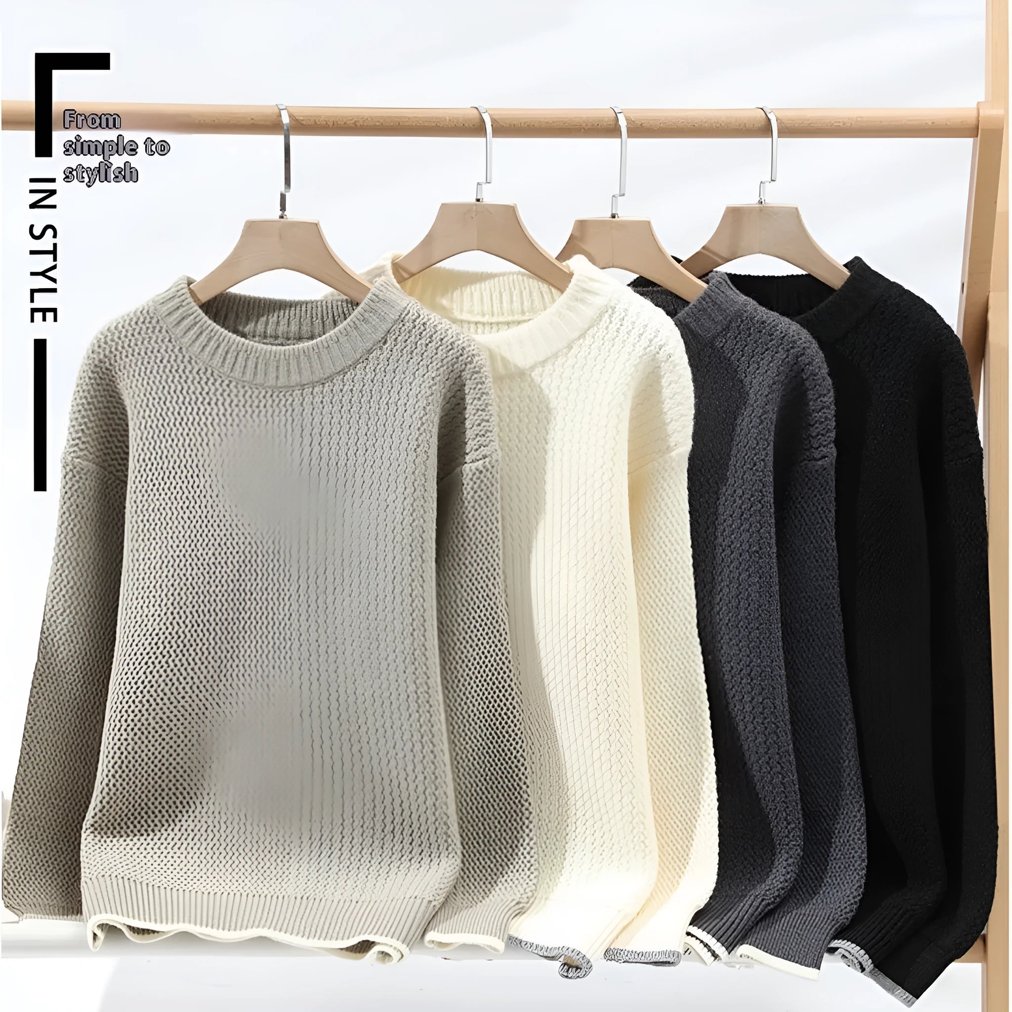 Men's loose pullover sweater round neck long sleeve chemical fibre blend autumn casual wear