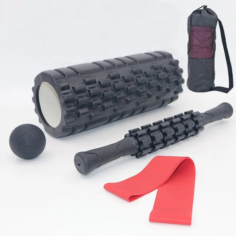 Black 33cm foam roller massage stick with six-piece construction