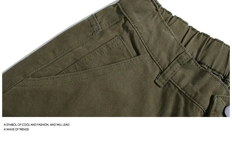 Workwear rivet cropped wide-leg shorts in apricot, red, and army green, mid waist