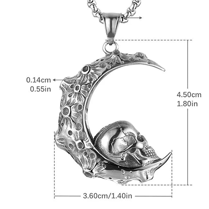 Men's silver skull pendant necklace on stainless steel chain, showing electroplated alloy pendant options.