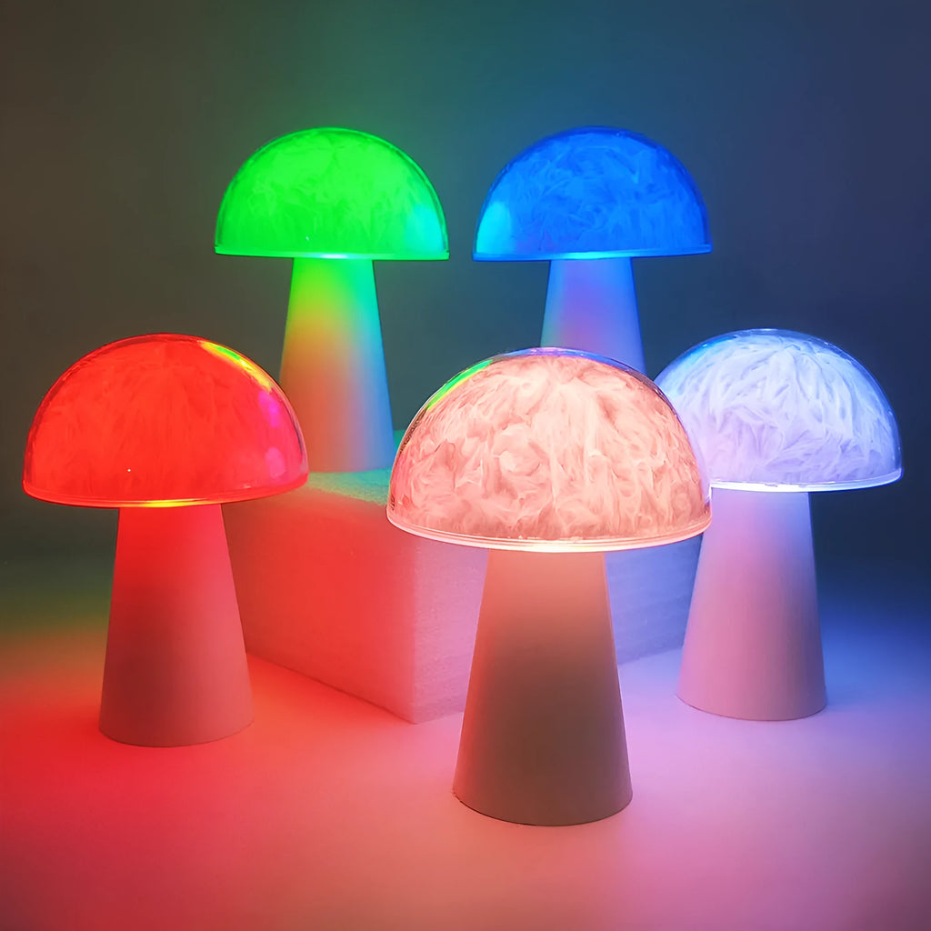 Creative remote control battery mushroom ambience night lamp with RGB colours and 3W light