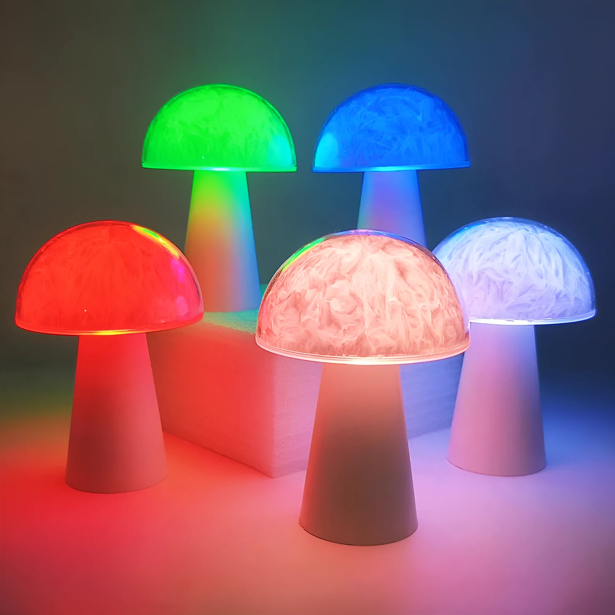 Creative remote control battery mushroom ambience night lamp with RGB colours and 3W light