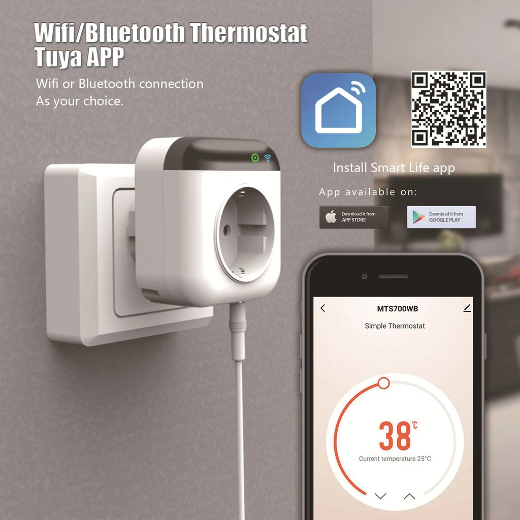 Tuya WiFi smart socket white with temperature sensor probe US standard 3-hole fireproof outlet
