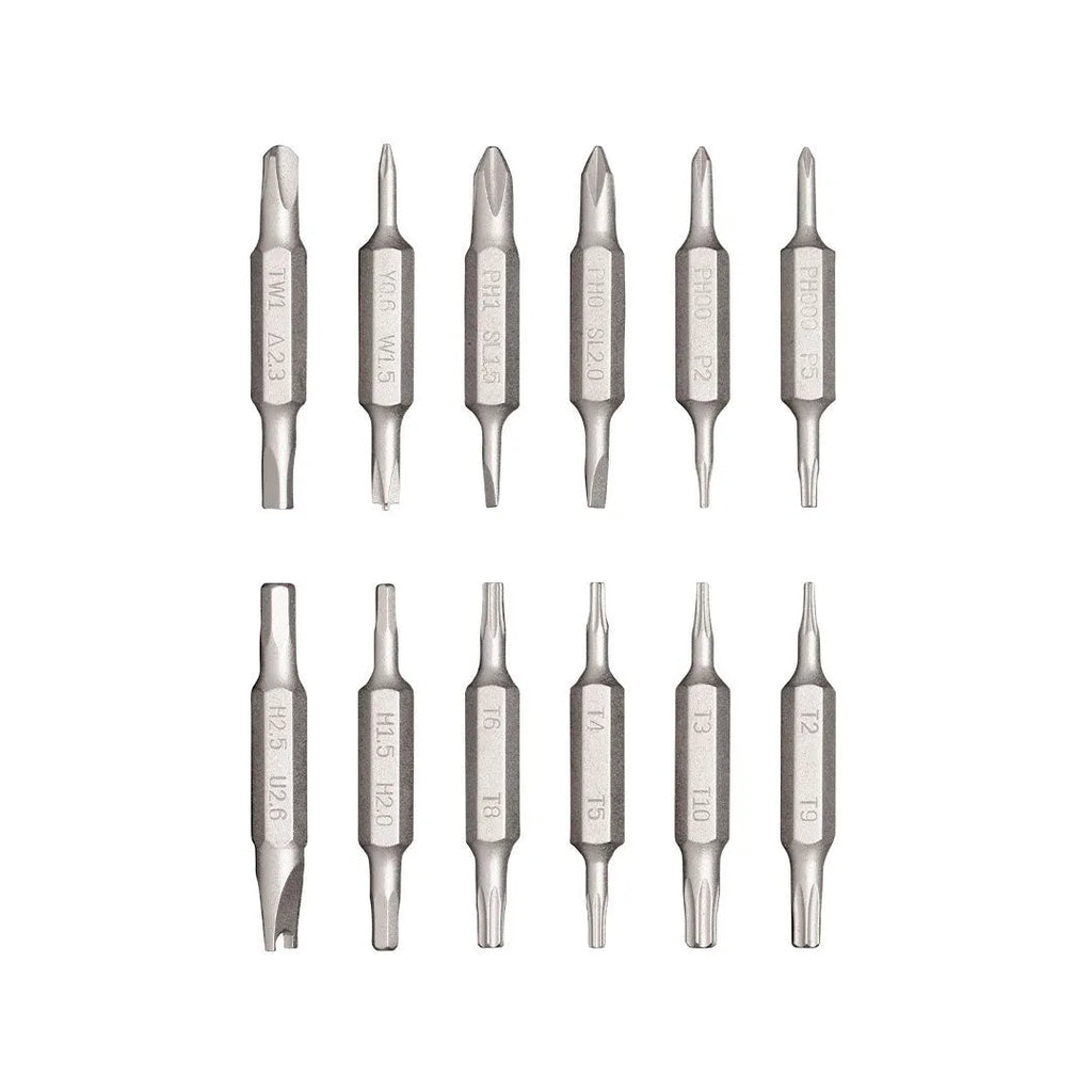 24-in-1 electronic repair screwdriver set with hexagonal handle and magnetic bit storage in black green grey red colours