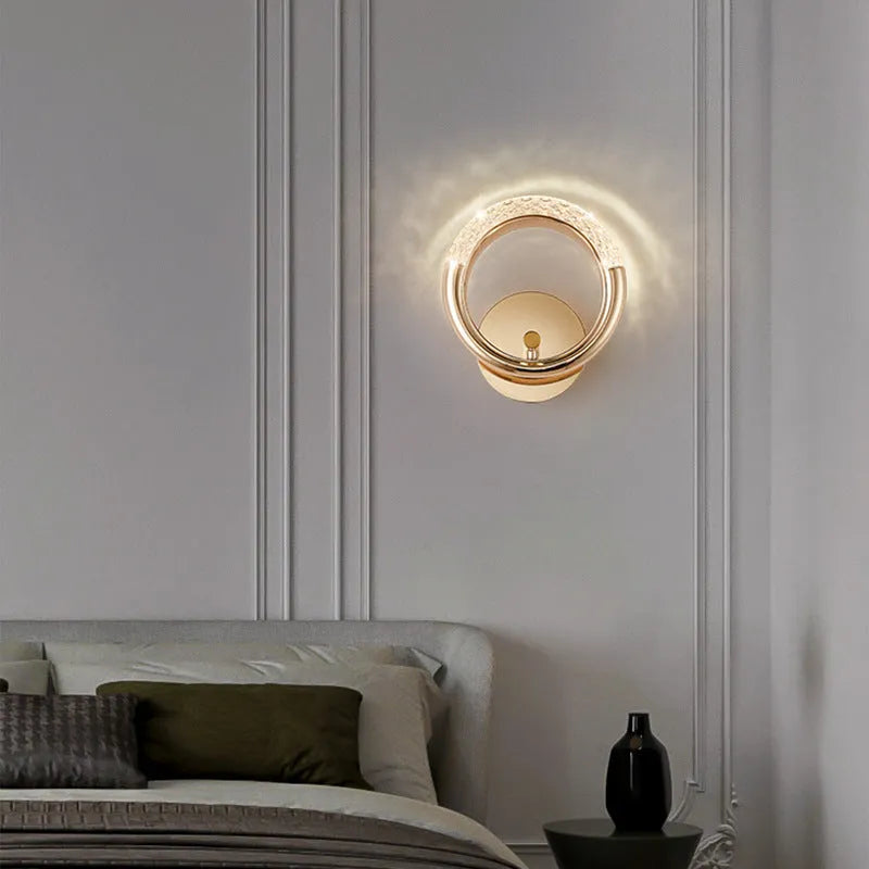 Modern minimalist wall lamp with acrylic shade showing three light colour options