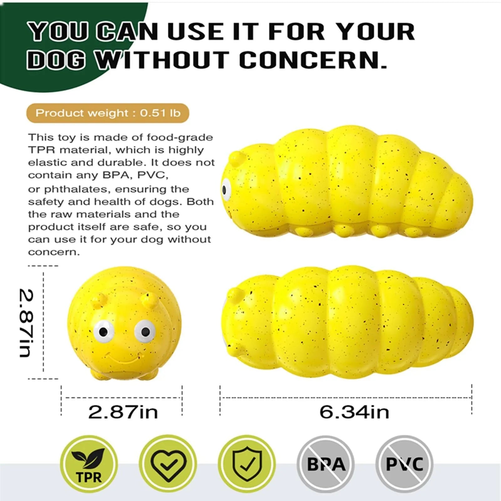 Green indestructible squeaky dog chew toy for aggressive chewers, food grade material, medium size