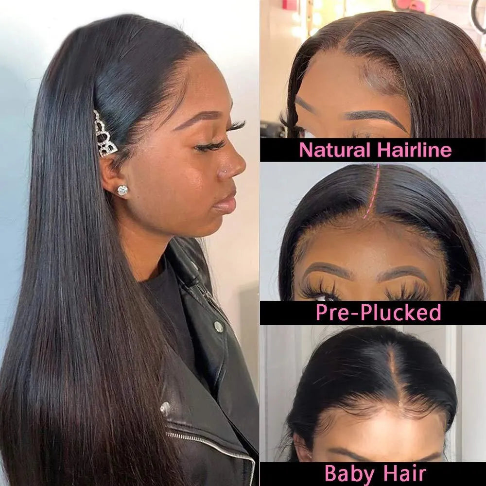 Brazilian straight human hair front lace wig in black, 4x1 lace construction on mannequin head