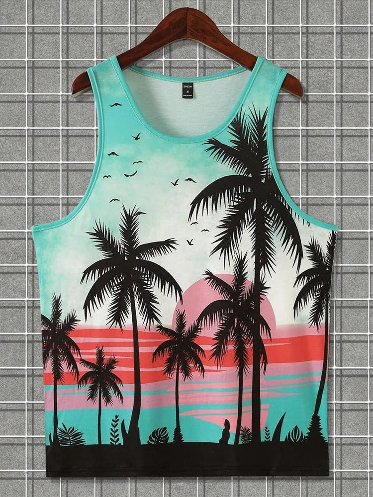 Men's solid colour polyester sleeveless vest or tank top on a hanger.