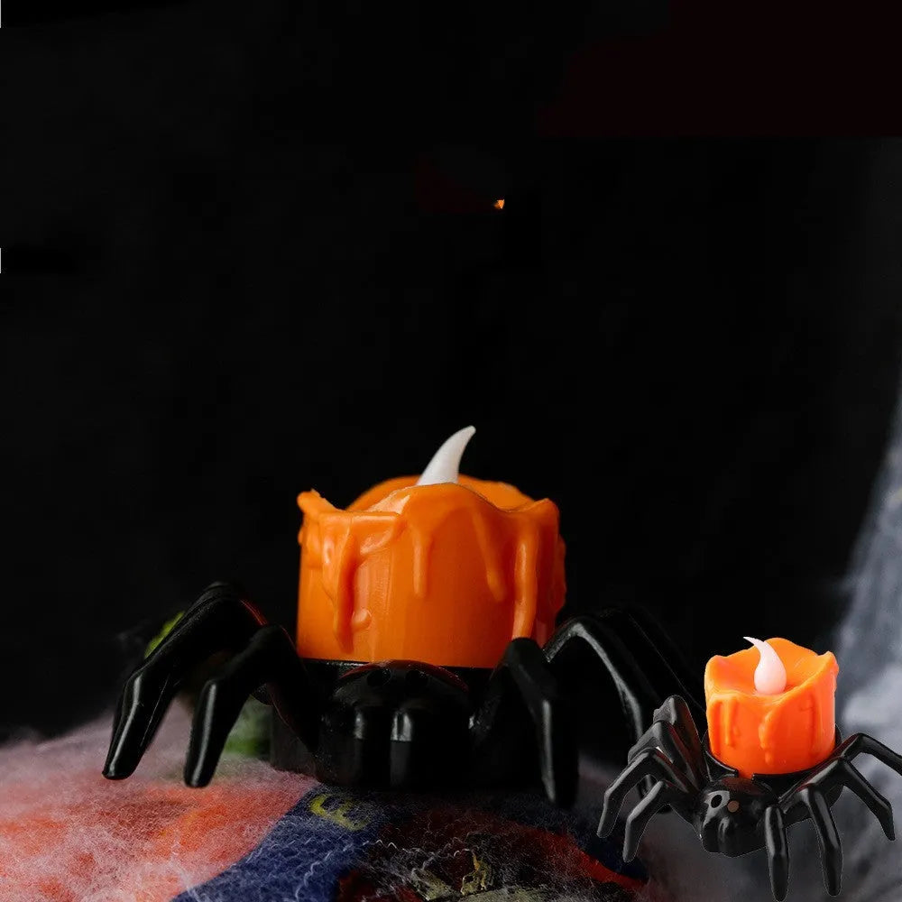 Halloween spider candlestick ornament plastic battery operated 7x8.5x5cm ambient lighting