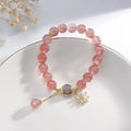 Natural strawberry quartz crystal bracelet with electroplated finish and flower design in mori style