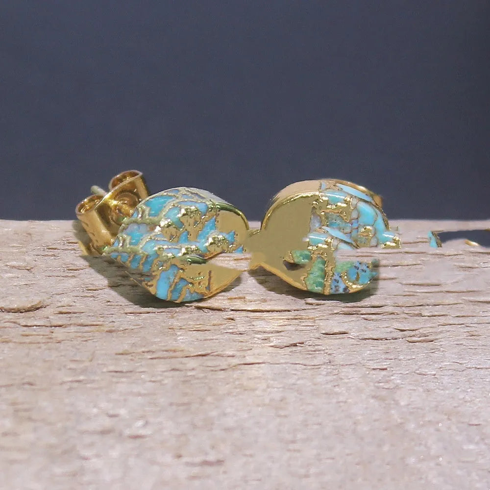 Natural stone bohemian style stud earrings with irregular handmade design in colour ER1031