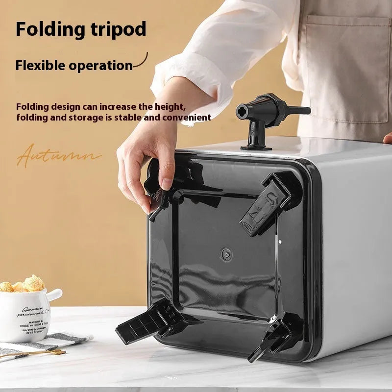 Silver stainless steel cold insulation barrel with square lock mechanism, 8 litre milk tea storage container