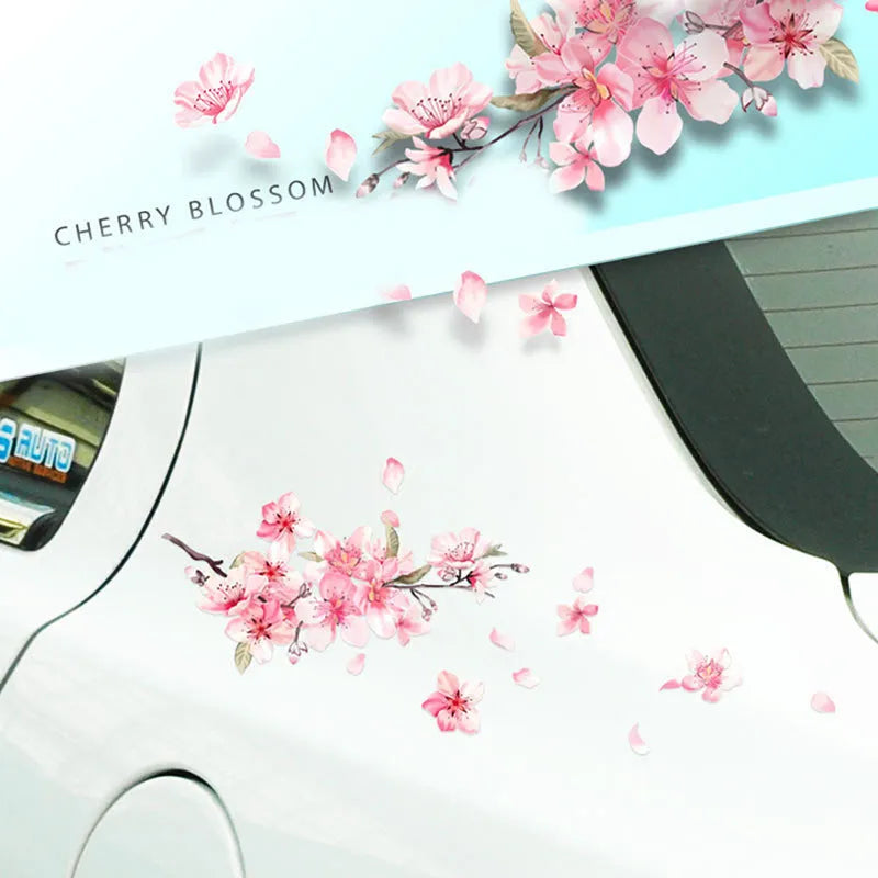 PVC cherry blossom car vinyl sticker in two size options for vehicle decoration.