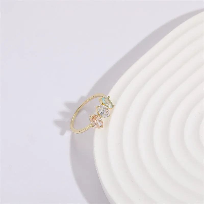 14k real gold tone tricolor zircon horse eye geometric triangle ring for women on copper base