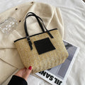Women's woven straw shoulder bag with three-dimensional pocket in European American retro style