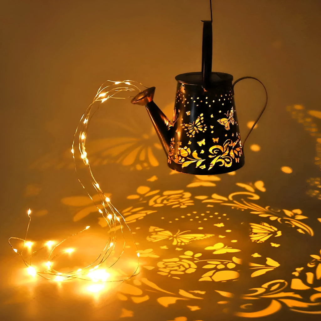 Iron butterfly solar garden lamp with warm white LED lighting