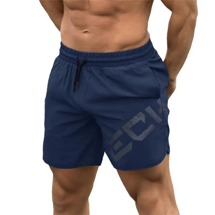Men's elastic thin training running shorts in quick-drying chemical fibre blend fabric, knee-length design with mid waist
