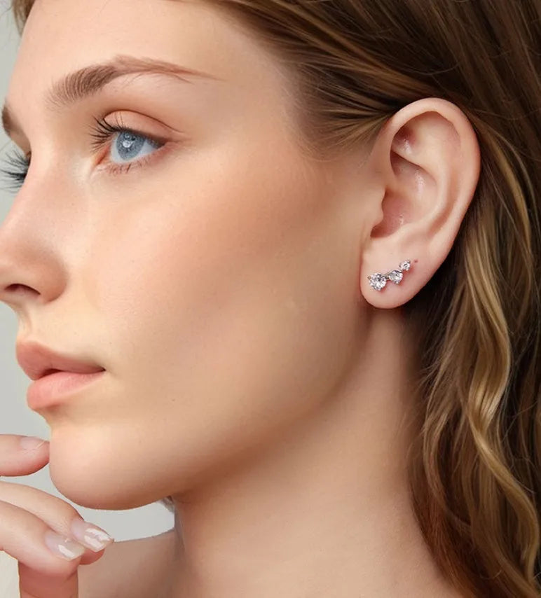 925 silver cold wind three-claw zircon stud earrings round geometry women
