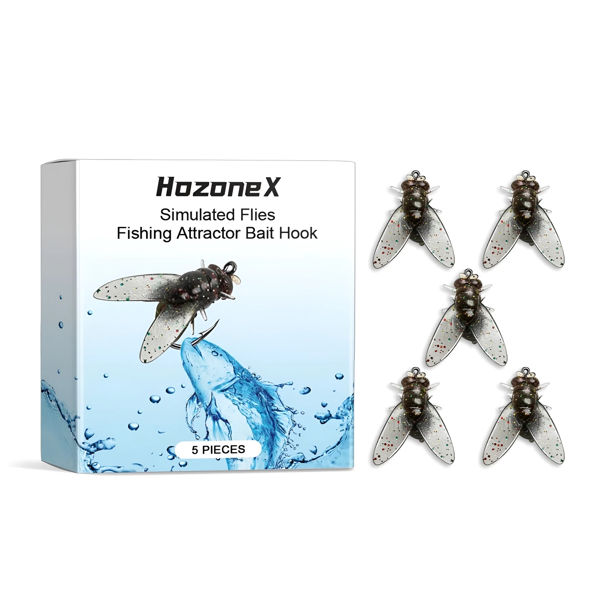 Five-piece biomimetic insect soft bait set for fly fishing measuring 1.5cm square